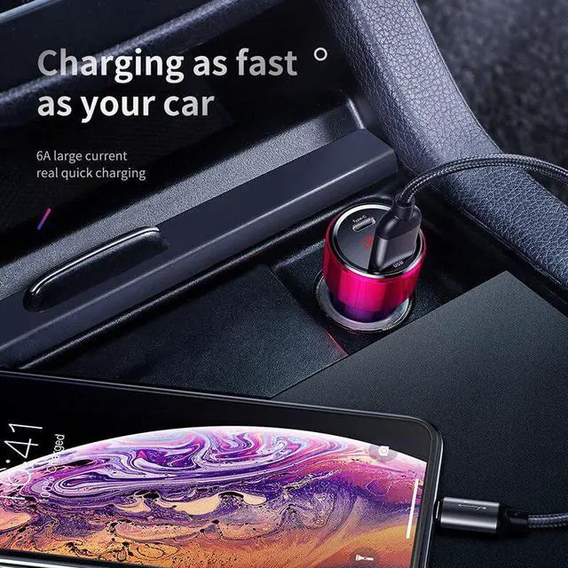 Alt view image 5 of 5 - 45W Car Charger Dual USB Type C Mobile Phone Charger Metal Car Charging QC3.0 4.0 Quick Charge for iPhone