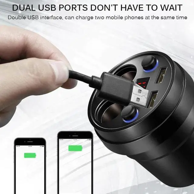Alt view image 5 of 5 - Charger Dual USB  Power Socket Adapter Cigarette Lighter Splitter Mobile Phone Chargers With Voltage LED Display