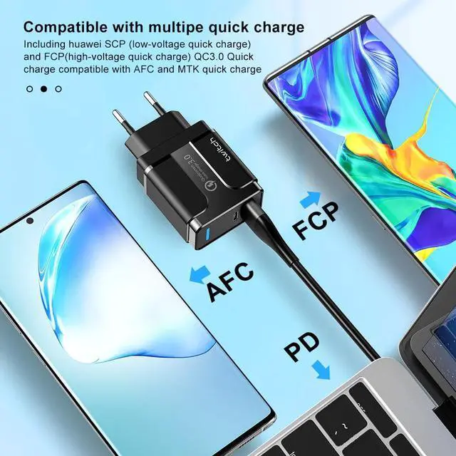 Alt view image 4 of 5 - Quick Charge 3.0 PD Type C USB Charger For Samsung iPhone Huawei Tablet QC 3.0 Fast Charger Mobile Phone Wall Adapter LED