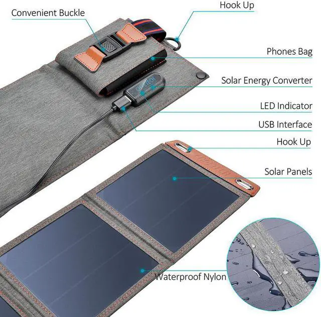 Alt view image 2 of 5 - Solar Charger 14W USB Foldable Phone Travel Charger With SunPower Solar Panel Waterproof For iPhone X/8/7/6s/Plus