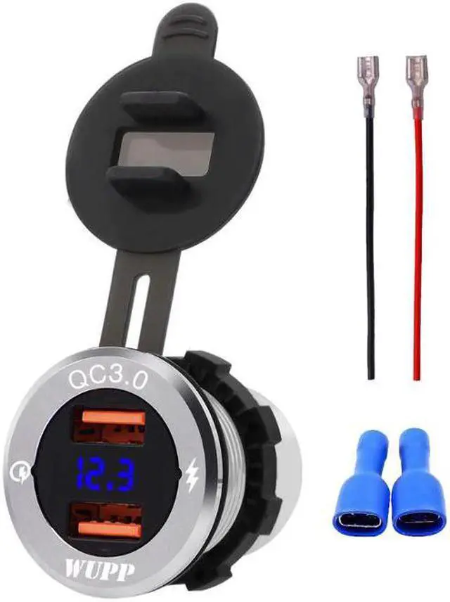 Alt view image 2 of 5 - 12V/24V Aluminum Waterproof Dual QC 3.0 USB Fast Charger Socket Power Adapter With Voltmeter for Car Marine Boat Motorcycle Truc