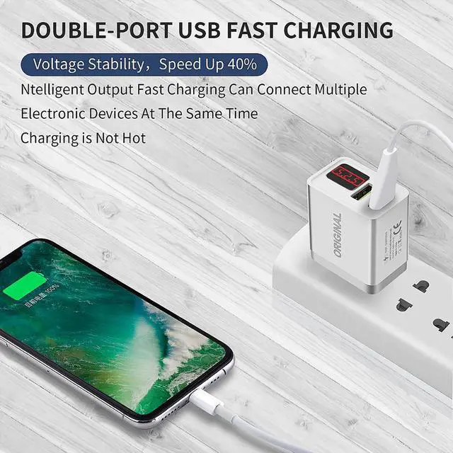 Alt view image 2 of 5 - LCD Digital Display USB Charger 5V 3.1A Max Fast Charger for    Charging for iPhone Charger Adapter