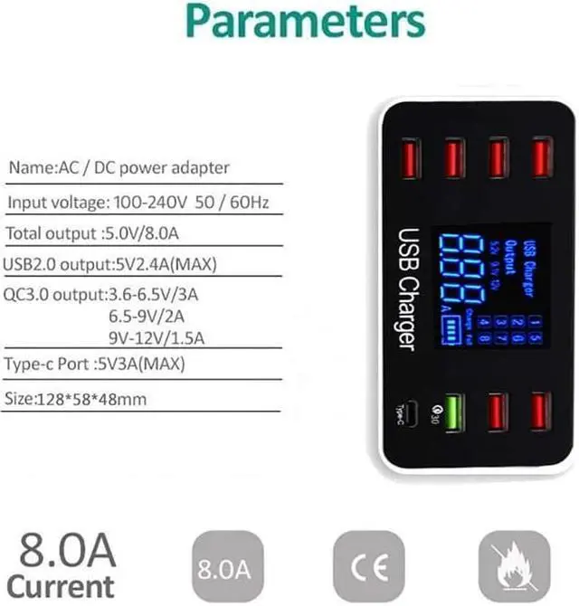 Alt view image 5 of 5 - QC3.0 LED Display USB Quick Charger 7 Port USB Desktop Wall Charger for Samsung S9 Xiaomi Mobile Phone Charger