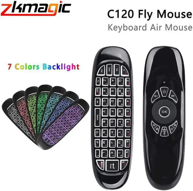 Main image of 7 color backlit Russian English C120 Gyroscope Fly air mouse 6 Axis Sensor android Remote Control mini 2.4Ghz wireless keyboard