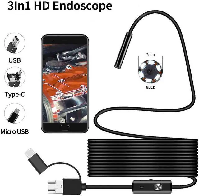 Main image of Endoscope Camera 7MM 3 in 1 Micro USB Mini Camcorders Waterproof 6 LED Borescope Inspection Camera For PC Smart Phones
