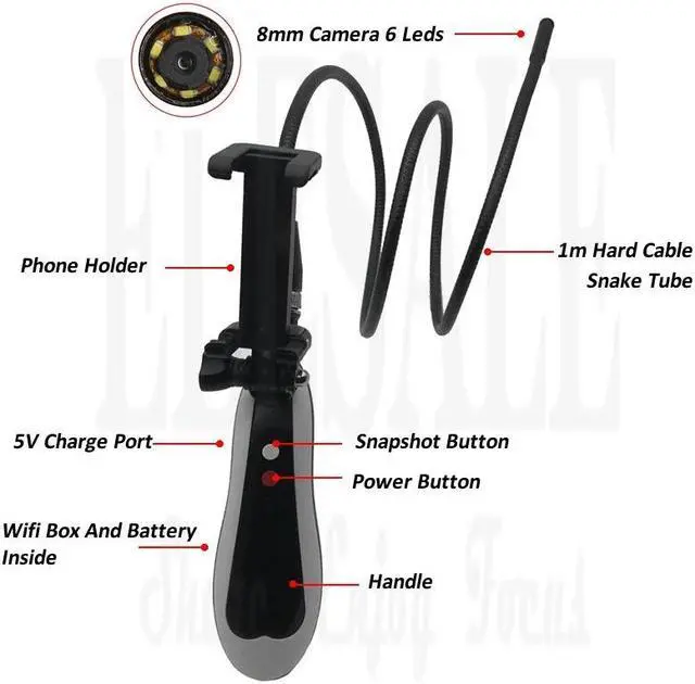 Alt view image 2 of 5 - Wireless Wifi Android iPhone Endoscope Camera With Waterproof 1m Hard Cable Snake Tube Pipe Borescope Inspect Camera