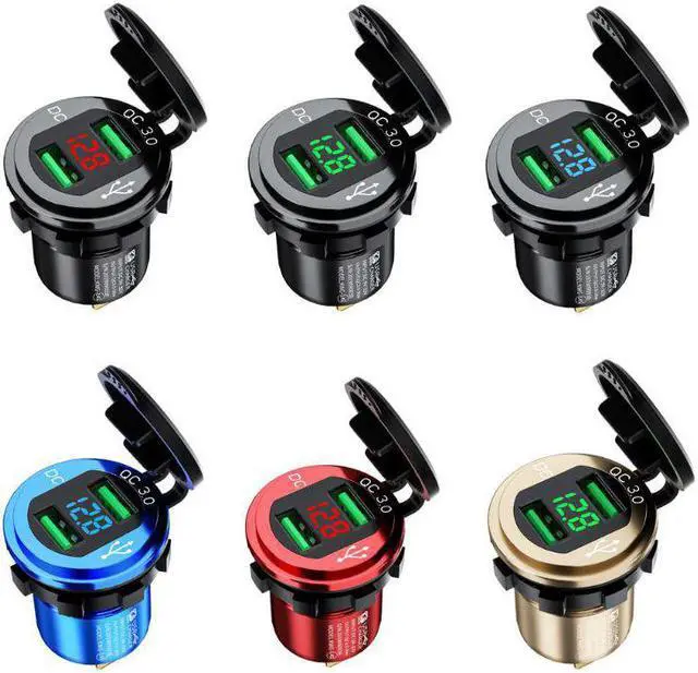 Main image of 12V/24V 18W Waterproof Dual QC3.0 USB Fast Charger Socket Power Outlet with LED Digital Voltmeter for Car Marine Boat Truck