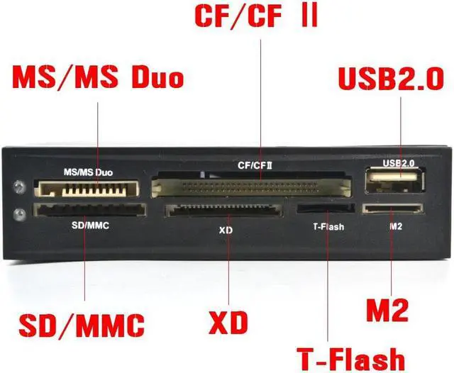 Alt view image 2 of 5 - In 1 Internal Card Reader USB 2.0 3.5" Floopy Bay Front Panel SDHC Micro SD MMC CF XD TF Flash Memory Card Reader