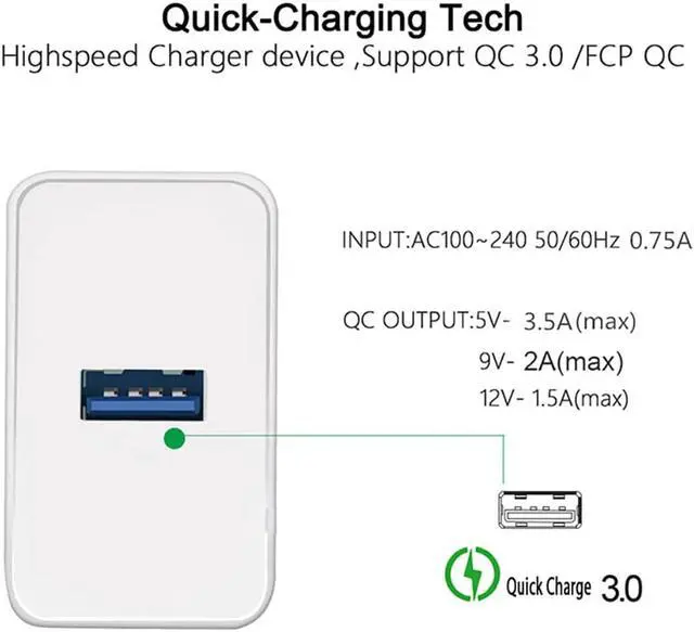 Alt view image 4 of 5 - 3.0 Wall Charger US EU 18W USB Fast Charger Plug adapte For iphone