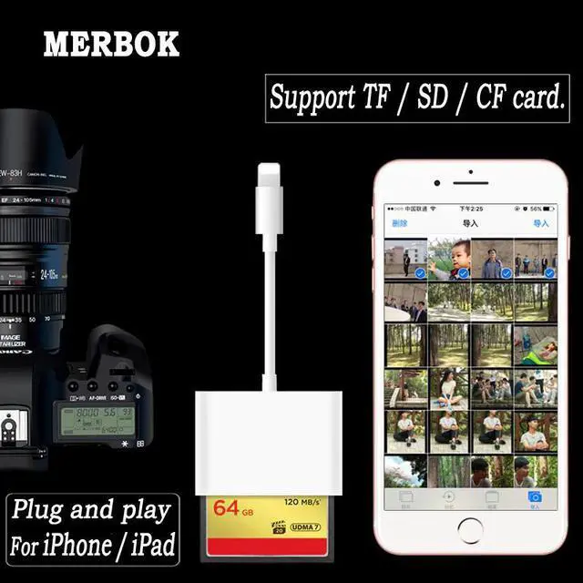 Alt view image 2 of 5 - TF CF Card Reader Digital Camera Kit Compatible OTG Data Cable Needn't APP For Apple iPhone iPad Mini / Pro Air iOS Lightning