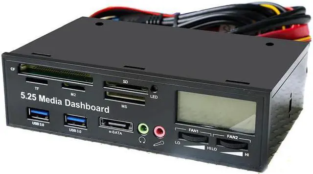 Alt view image 3 of 5 - 5.25" All In One Media Dashboard Front Panel Multifunction USB3.0 Card Readers PC Multi Card Reader