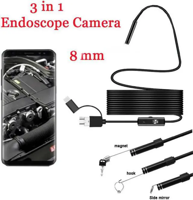 Main image of 8mm 3 in 1 Endoscope Camera USB Mini Camcorders Waterproof 6 LED Borescope Inspection Cameras Endoscope for Android Smartphone