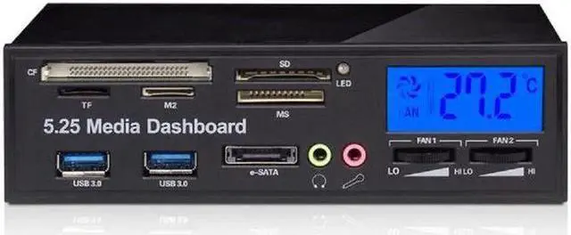 Main image of Media Panel 5.25 inch Computer Front Dashboard with SATA/eSATA, USB 2.0/USB 3.0, Microphone/Headphone Audi