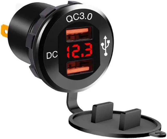 Alt view image 3 of 5 - 12V/24V Metal Waterproof Dual QC3.0 USB Fast Car Charger Power Outlet Voltmeter