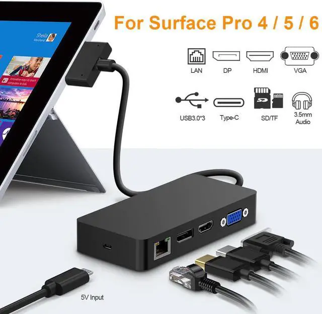 Alt view image 2 of 5 - 3.0 HUB card reader 4K /DP/VGA 3.5 audio Gigabit Ethernet adapter SD/TF DocKing Station for Surface Pro 4/5/6