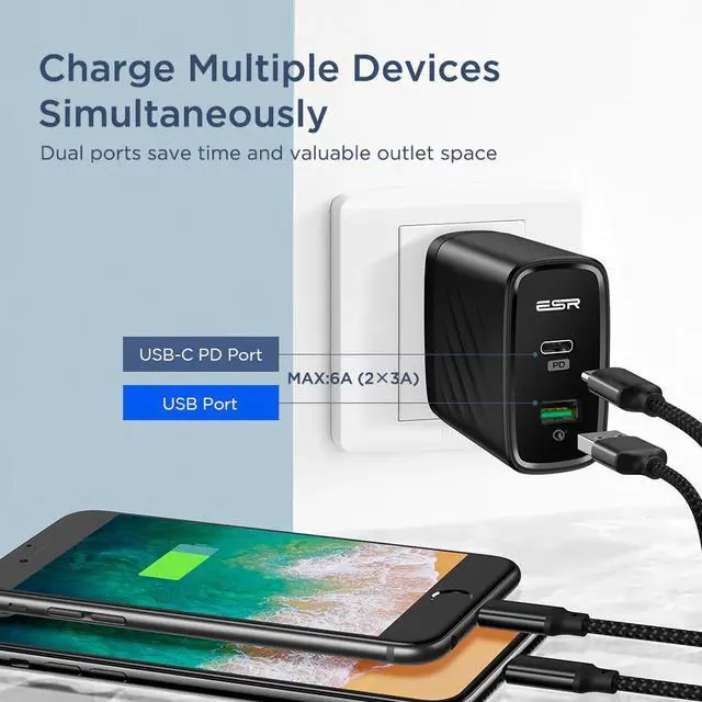 Alt view image 4 of 5 - USB C PD Charger 36W Dual Fast Charger for iPad Pro iPhone 11 X XS XR XS Max SE 2020 Portable Compact EU US Wall Charger