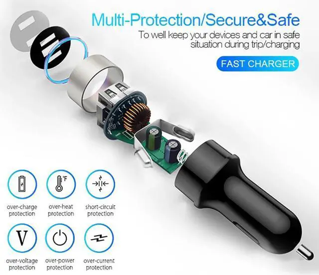 Alt view image 5 of 5 - 3.1A UnIversal Car Charger Quick Charging With LED Display For Iphone X   Smartphone Dual Port Fast Car USB Charger