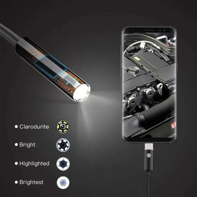 Alt view image 5 of 5 - 1-10M 8mm USB Endoscope 2 in 1 IP67 Waterproof Borescope Inspection Camera 1080P 2Mp with 6 LED USB Adapter for Android Phone