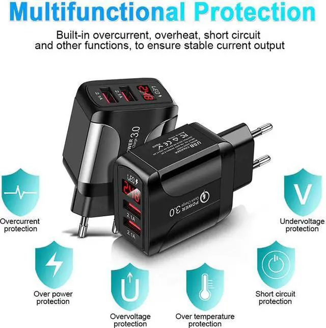 Alt view image 4 of 5 - Charging USB Charger 18W EU US UK Plug Charging Adapter For iphone 11 XS XR 8 Samsung Xiaomi Dual USB Port With LED Display