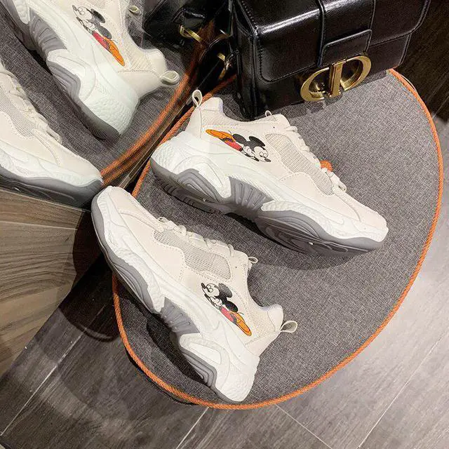Alt view image 5 of 5 - Mouse Harajuku Breathable White Shoes Flat Heel Casual Sports Shoes Wild Thick Bottom Increase Daddy Shoes Female Z512