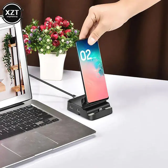 Alt view image 3 of 5 - 8 In 1 Type C HUB Docking Station Phone Stand Dex Pad Station USB C To HDMI Dock Power Charger Kit For MacBook For