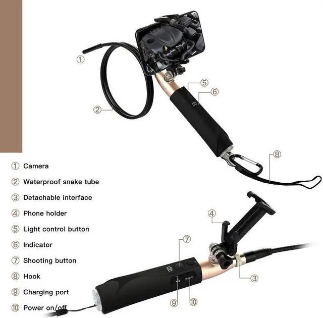 Alt view image 4 of 5 - 8MM 1080P HD Wifi Handheld Endoscope Waterproof Wireless IP Camera USB Inspection Endoscopio For Android Phone with gift box
