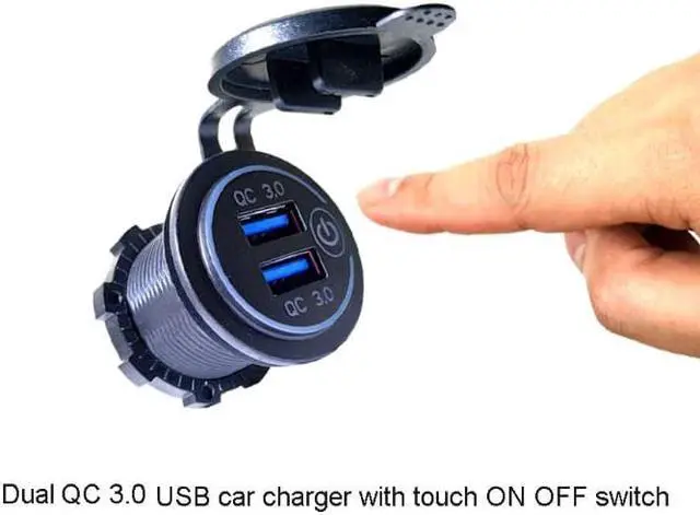 Alt view image 3 of 5 - 12V/24V Dual USB QC 3.0 LED Fast Charger Touch Switch for Car Boat Motorcycle