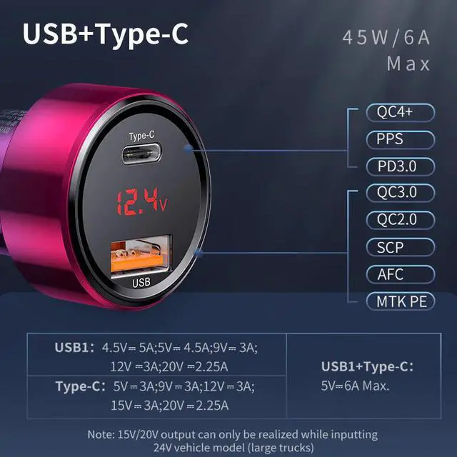 Alt view image 3 of 5 - 45W Quick Charge 4.0 3.0 USB Car Charger for Xiaomi Mi Huawei Supercharge SCP QC4.0 QC3.0 Fast PD USB C Car Phone Charger