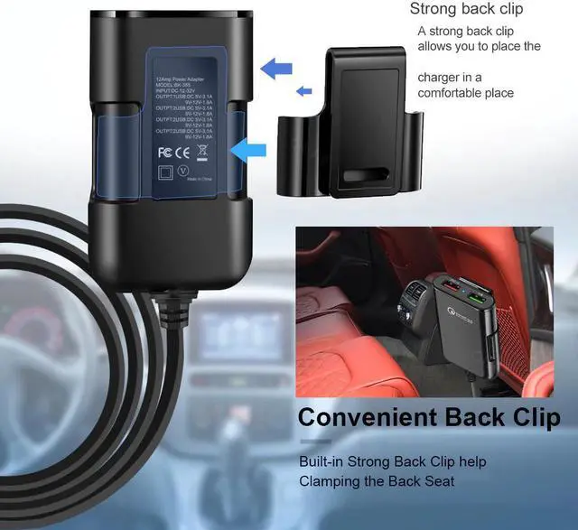 Alt view image 5 of 5 - 60W QC 3.0 4 USB Car Charger Front Back Seat Adapter Portable quick charge 3.0 Car USB Charger for iPhone Samsung Xiaomi