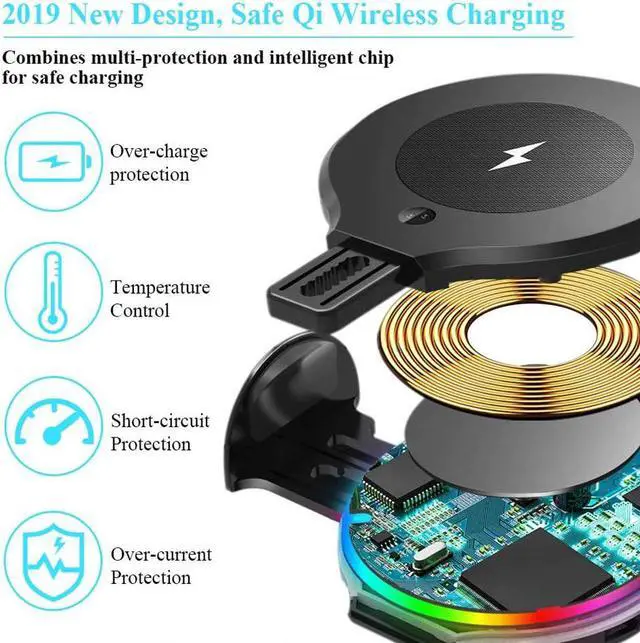 Alt view image 4 of 5 - 10W QI Wireless Car Charger RGB Light Automatic Clamping Fast Charging Phone Holder Mount in Car for iPhone XS 8