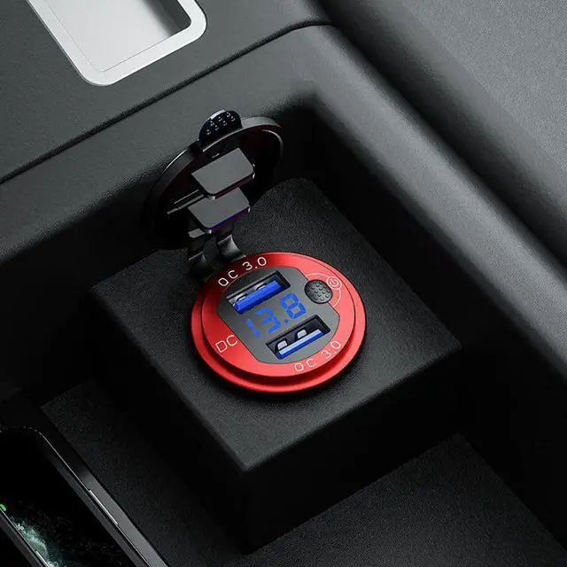 Alt view image 3 of 5 - 12V 24V 18W Aluminum Waterproof Dual QC3.0 USB Fast Charger Power Outlet with LED Voltmeter Switch for Car Marine Truck