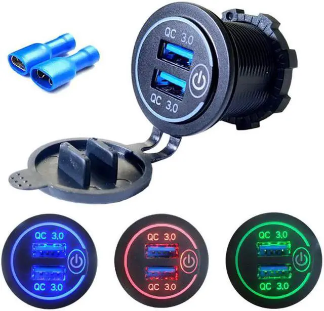 Main image of 12V/24V Dual USB QC 3.0 LED Fast Charger Touch Switch for Car Boat Motorcycle