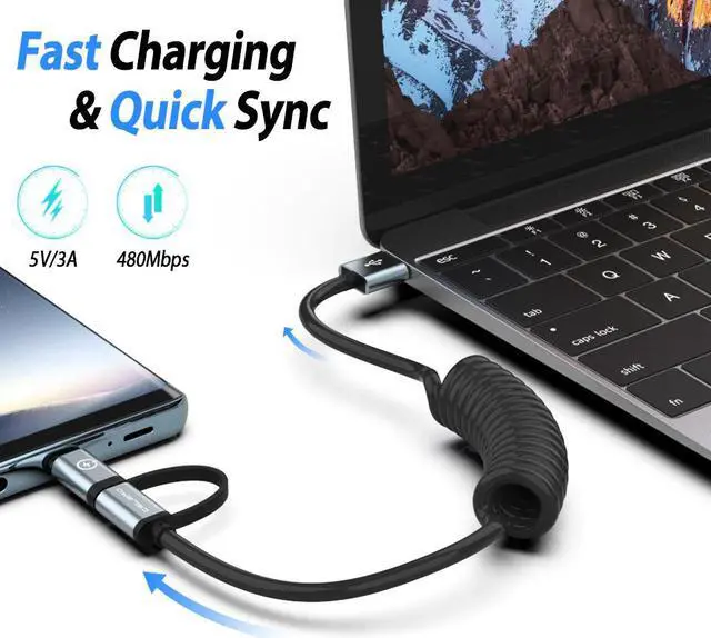 Alt view image 2 of 5 - Usb Type C Spring Coiled Cable 2 In 1 Micro Usb Extension Cable Car Charger Cable Cabel For   Android Mobile Phones