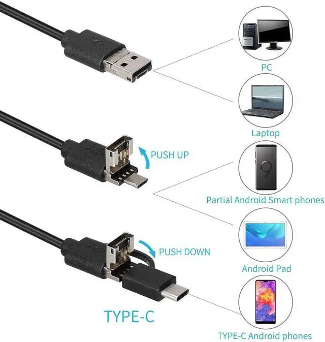Alt view image 3 of 5 - 1080p Full Endoscope Camera MicroUsb Type-C Android Smartphone 2M 5M 10m Hard Flexible Wire 8mm Endoscopy Camera Inspection
