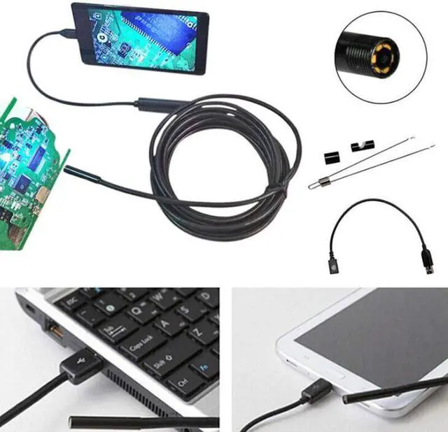 Alt view image 2 of 5 - 7MM Endoscope Camera Flexible USB Mini Camcorders IP67 Waterproof 6 LEDS Borescope Inspection Camera For Android PC Laptop