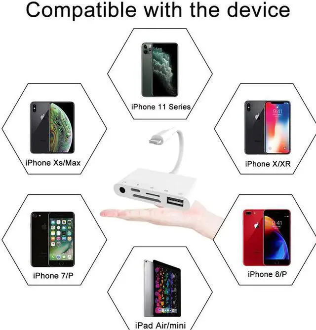 Alt view image 4 of 5 - C67 Lightning to USB3.0 SD TF 3.5MM Audio 5IN1 Adapter MicroUSB USB Card Reader For Iphone 6 7 8 11 X IOS13 Multi Convert