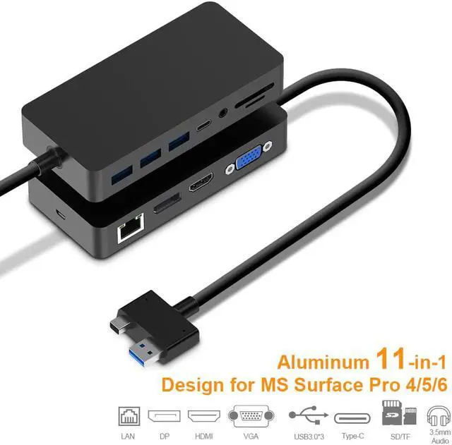 Alt view image 5 of 5 - 3.0 HUB card reader 4K /DP/VGA 3.5 audio Gigabit Ethernet adapter SD/TF DocKing Station for Surface Pro 4/5/6