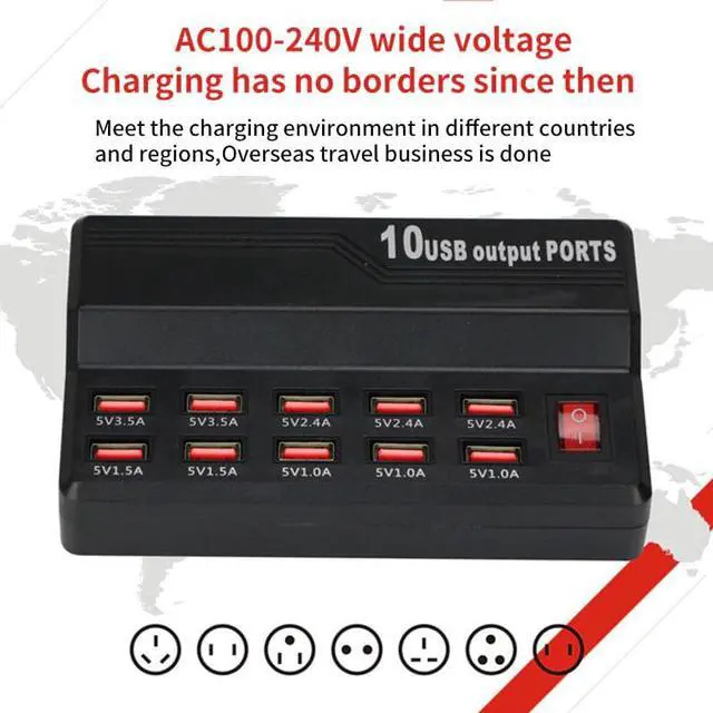 Alt view image 4 of 5 - 10 USB Power Fast Charge Station Port Charger For IPhone 7 5 5S 6 6S Plus IPad LG   AC Adapter Charger Socket