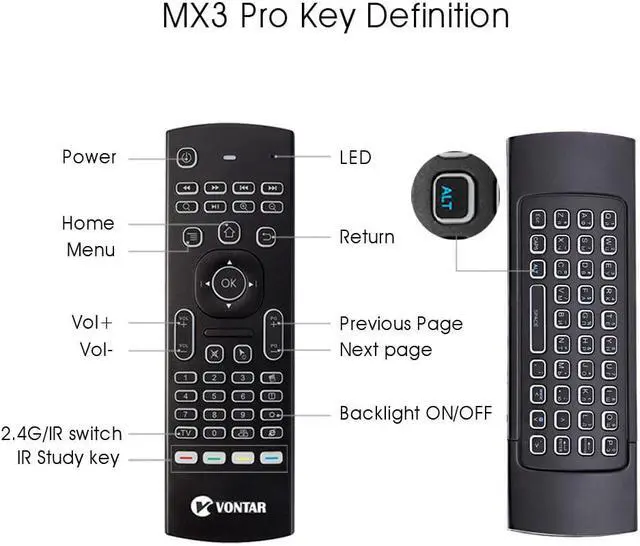 Alt view image 4 of 5 - Air Mouse Smart Voice Remote Control Backlit  Pro 2.4G Wireless Keyboard IR Learning For Android 9.0 TV BOX Android 10