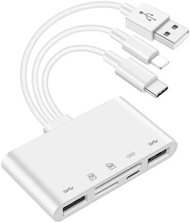 Alt view image 5 of 5 - C75 New 5in1 USB3.0 Adapter For iPhone Android Tablet SD/TF Card Reader 500mA Support IOS13 Type-C Lightning USB Hub