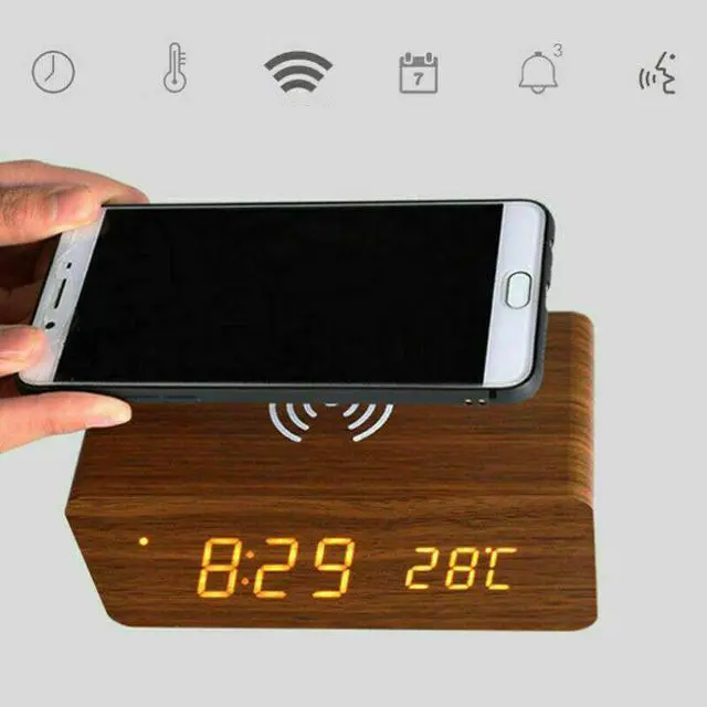 Alt view image 4 of 5 - Charging Clock LED Electric Digital Alarm Clock Qi Phone Charger Charging Pad Station USB Clock Home Decor