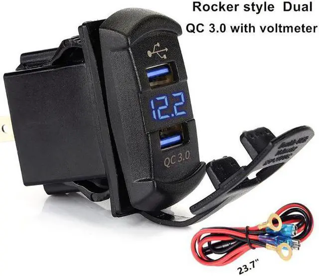 Alt view image 5 of 5 - Charge 3.0 Dual USB Rocker Switch QC 3.0 Fast Charger LED Voltmeter for Boats Car Truck Motorcycle Smartphone Tablet