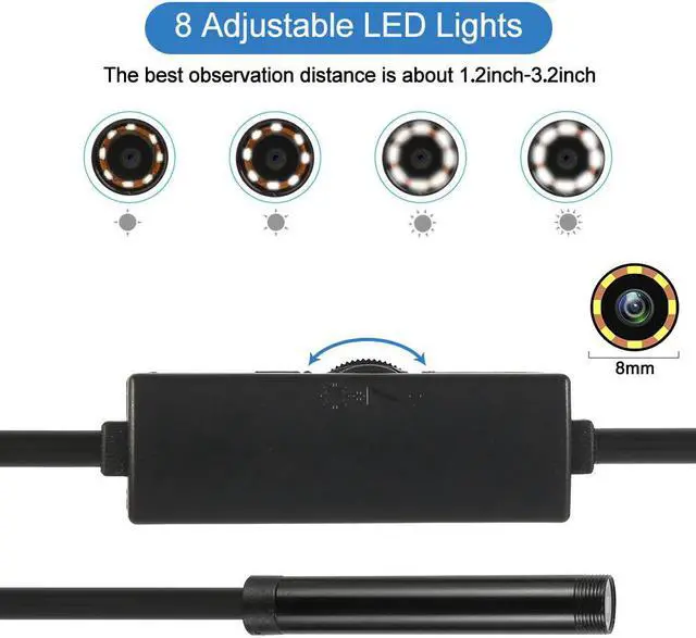 Alt view image 4 of 5 - 5M 8mm Endoscope Camera Borescope Flexible USB Inspection Camera HD1200P IP68 Waterproof Endoscope Camera for Android PC Phone