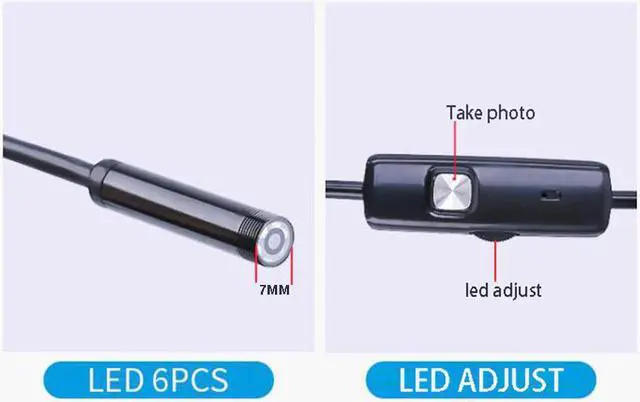 Alt view image 4 of 5 - 7mm Endoscope Camera Flexible IP67 Waterproof Inspection Borescope Camera for Android PC Notebook 6LEDs Adjustable