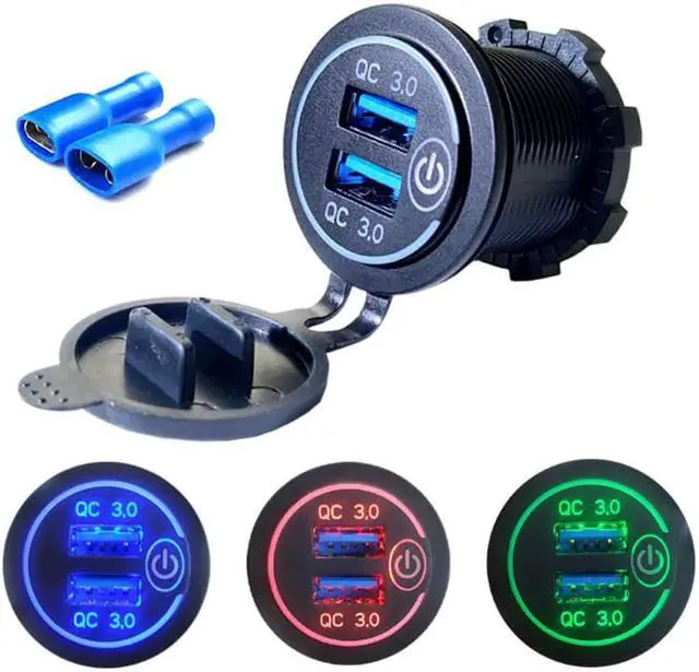 Alt view image 4 of 5 - 12V/24V Dual USB QC 3.0 LED Fast Charger Touch Switch for Car Boat Motorcycle New