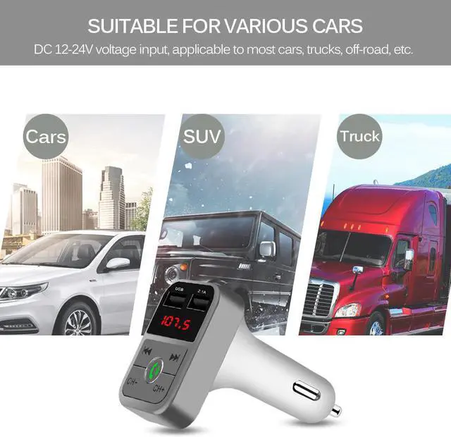 Alt view image 4 of 5 - Dual USB Car Charger Bluetooth Handsfree Audio Receiver Voltage Display Car Kit Mobile Phone Charger Auto MP3 Player