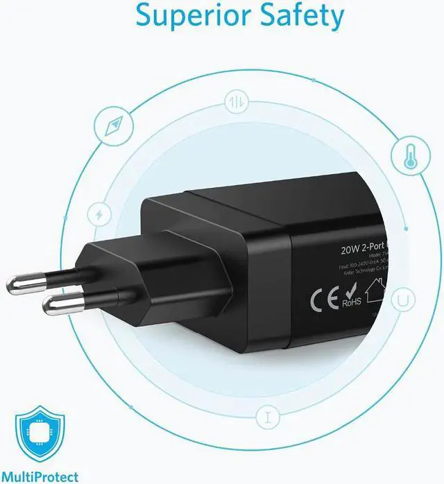 Alt view image 3 of 5 - 24W 2-Port USB Wall Charger (EU/UK Plug) and PowerIQ Technology for iPhone, iPad, Galaxy, Nexus, HTC, , LG etc