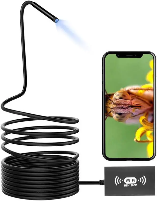 Alt view image 2 of 5 - 8mm  WIFI Endoscope Camera HD 1200P Mini Waterproof Hard Cable Inspection Camera USB Endoscope 8LED Borescope for Android IOS