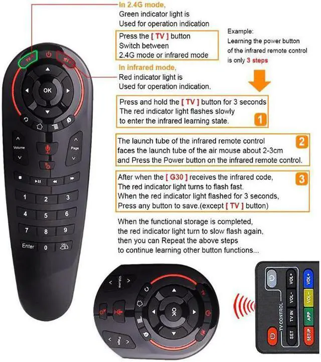 Alt view image 4 of 5 - Voice IR learning Remote control G30S Air Mouse 2.4G Wireless 33 keys Gyro Sensing Gaming Remote for Android tv box PC
