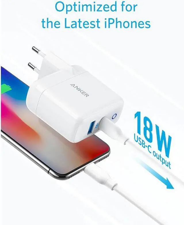 Alt view image 4 of 5 - 2-Port USB C Type C Wall Charger with 18W Power Delivery and 12W PowerIQ,PowerPort PD 2, LED Indicator for iPhone,iPad etc